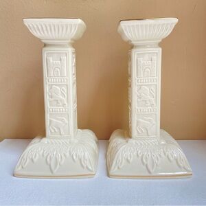 Pair Lenox Judaic Collection Sabbath candlesticks 12 Tribes of Israel gold trim